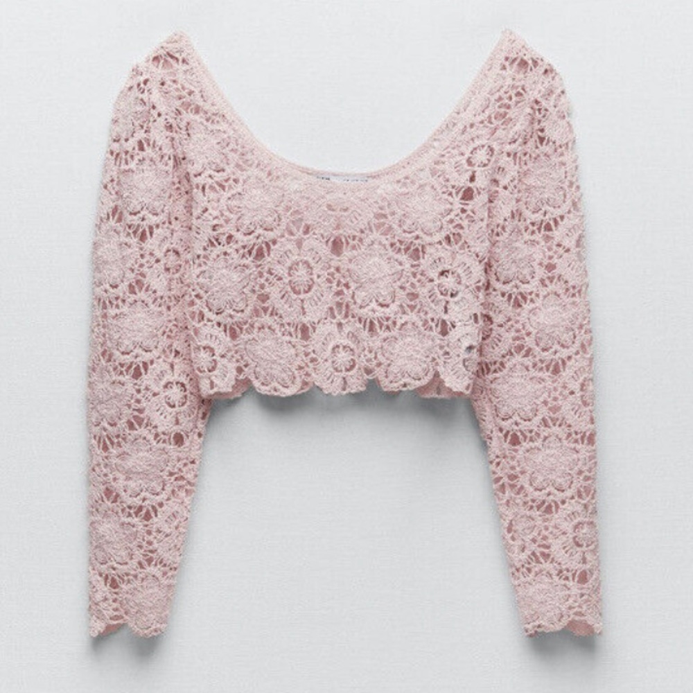 NEW ZARA crocheted knit top blouse